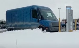 Rivian electric delivery van prototype spotted at charging station