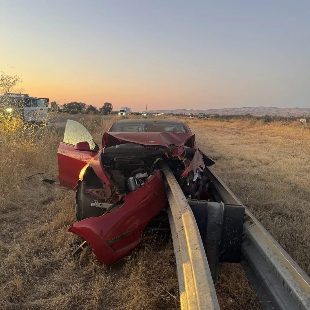 Tesla Model Y Driver Escapes With Minor Injuries In Devastating Guardrail Crash